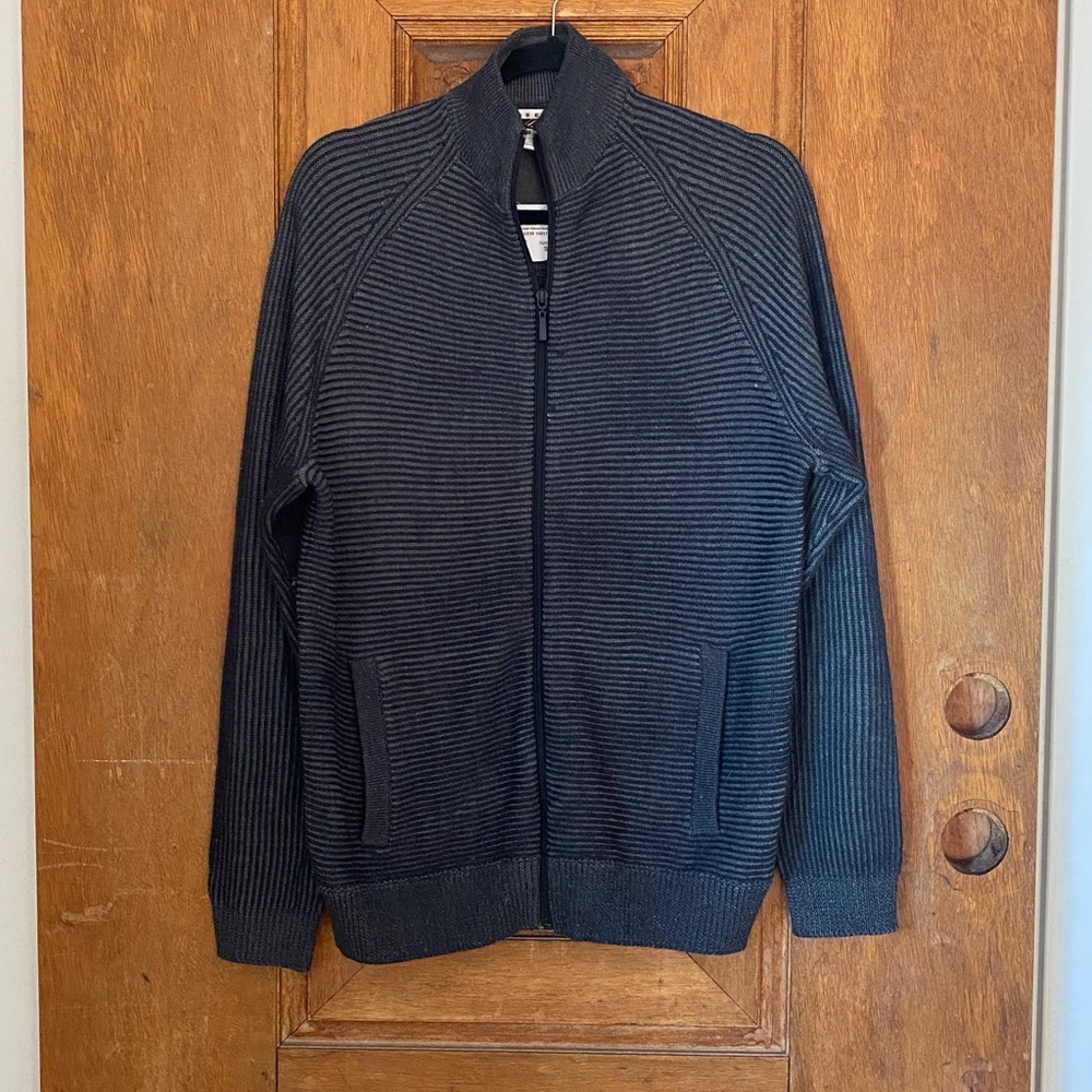 NWT Joseph Abboud Dark Gray black Zip-Up Sweater ribbed knit SMALL wool blend